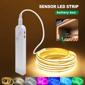 8MM COB LED 스트립 5V 모션 센서 배터리 전원 320LED/M LED 유도 야간 조명 따뜻한 백색 레드 아이스 블루 그린 옐로우