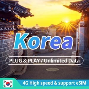 한국 4G SIM 카드, 서울 부산 1-30 일 LTE 고속 인터넷 휴대폰 데이터 SIM 카드, 무제한 데이터 지지대 eSIM