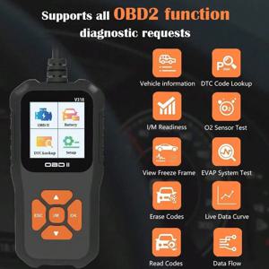 V318 obd2 스캐너 컬러 스크린 진단 도구 다국어 엔진 오류 코드 리더 배터리 테스터 전체 기능 진단