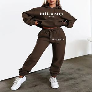 MILANO 편지 인쇄 된 여성 까마귀 세트 거리 힙합 의류 캐주얼 여성 2pcs 의류 플러시 운동복 야외에 적합