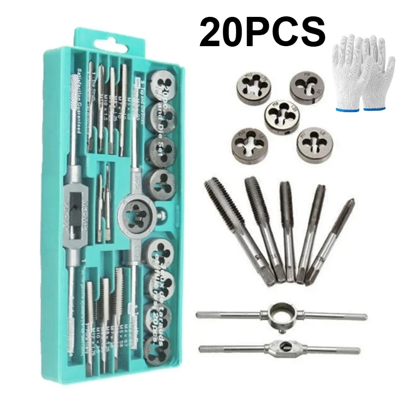 20PCS M3-M12 수나사 탭 및 다이 세트 전문 기계 공구 키트 DIY용