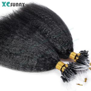 변태 스트레이트 마이크론크 인간의 머리카락 변태 스트레이트 마이크로 루프 헤어 익스텐션 여성용 더블 드로우 내추럴 블랙