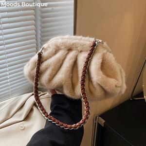 고퀄리티가방 숄더백 명품가방 털가방 겨울가방 신상핸드백 MOODS 여성용 플리츠 디자인 인조 모피 숄더백, 2024 럭셔리 디자이너 지갑 및 핸드백, 따뜻한 부드러운 플러시 호보백, 겨울
