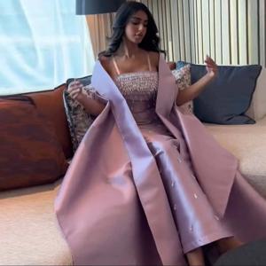 럭셔리 여성의 저녁 공 가운 새틴 인어/트럼펫 발렌타인 데이 드레스 라벤더 Strapless 목도리 크리스탈 댄스 파티 드레스 긴