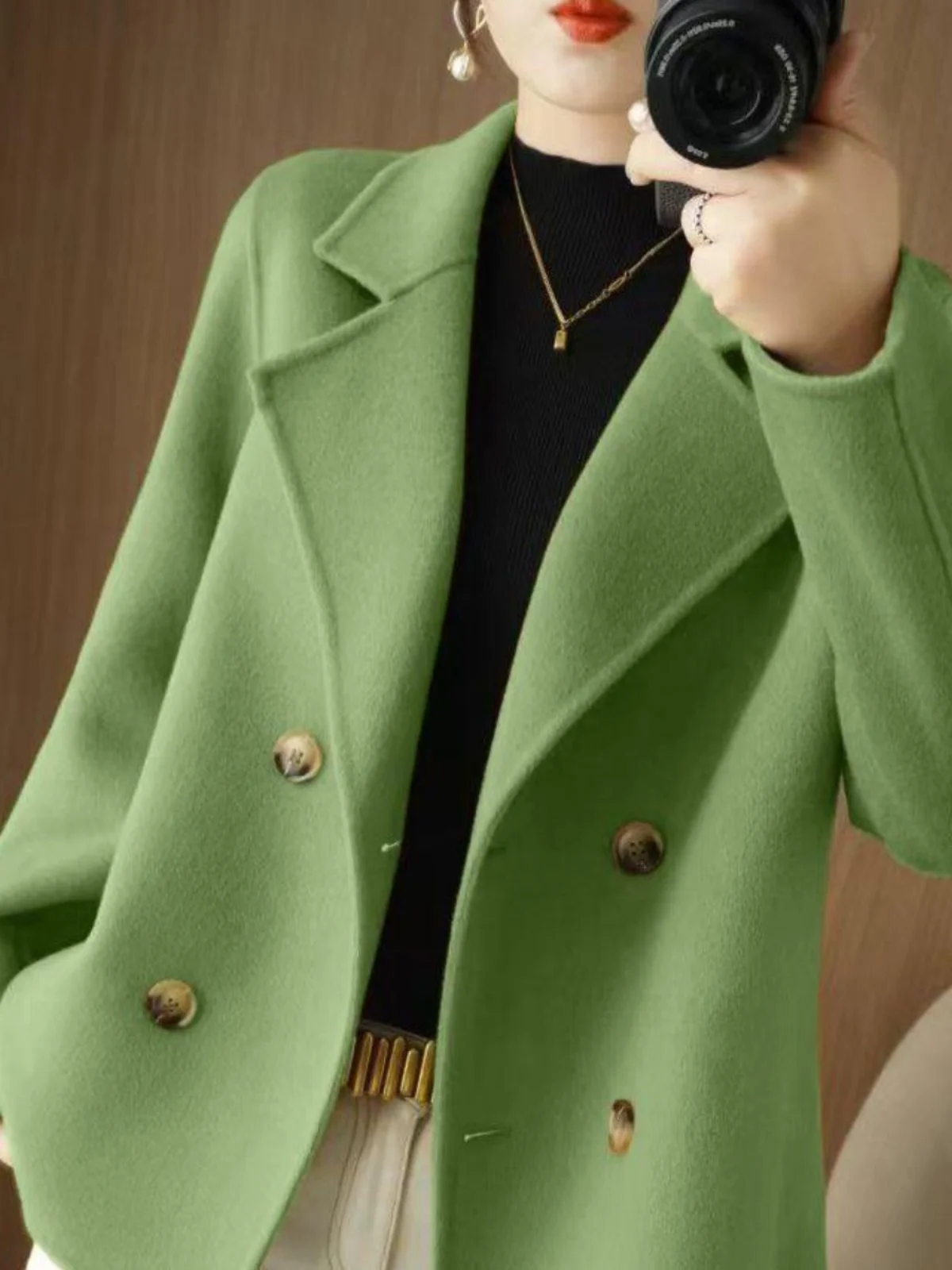 세련된 울 재킷 봄 가을 겨울 플러스 사이즈 여성 셔츠 스타일 한국식 루즈핏 코트 포켓付き 하이웨이스트