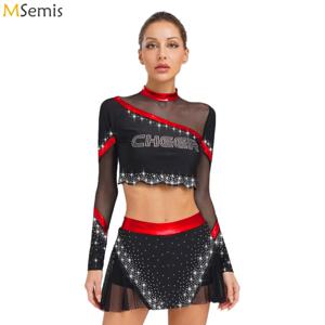 여성 라인 석 치어 리더 복장 발레 댄스 공연 치어 리더 의상 라인 석 자르기 탑 댄스 스커트 세트