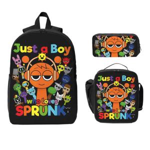 Sprunki Just A Boy 배낭 도시락 상자 연필 상자 소년 소녀 유치원 배낭 Kawaii Schoolbag Bookbag Set