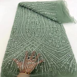 고급 반짝 이는 장식 조각 튤 레이스 원단 튜브 비즈 장식 조각 자수 파티 결혼식을위한 프랑스어 그물 레이스