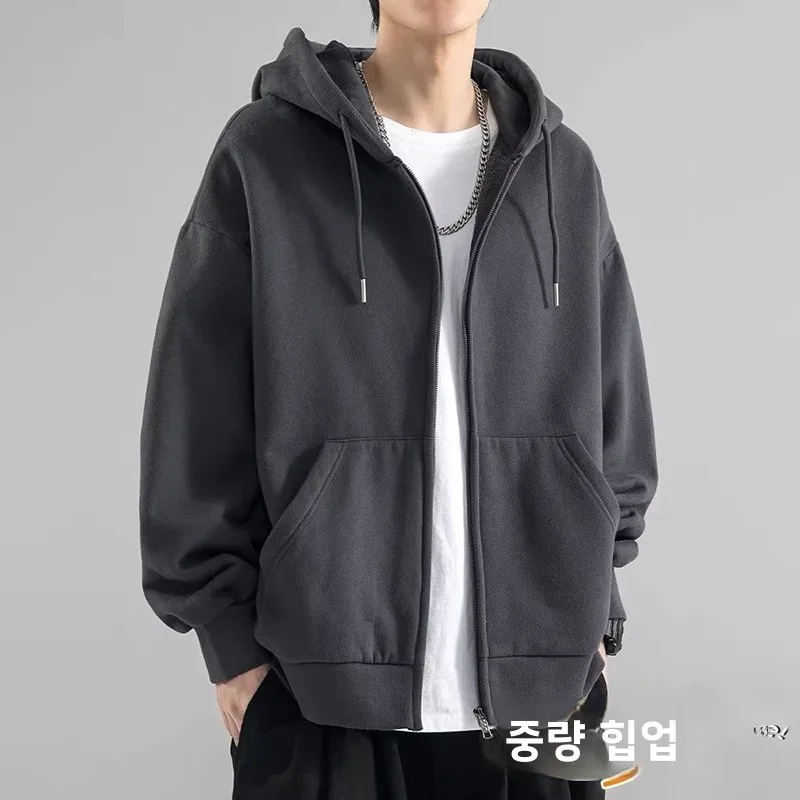 남성용 지퍼 가디건 플리스 안감 루즈핏 후디 재킷 봄 가을 겨울 트렌디 다용도 캐주얼 루즈 탑