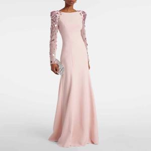 여성용 맞춤형 고급 이브닝 드레스, 보트넥 일루젼 스팽글 긴팔 이브닝 가운, 머메이드 핑크 웨딩 게스트 드레스