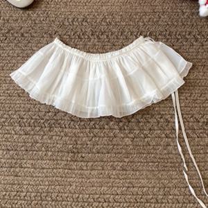 패션 스윗 레이스 미니 스커트 플라워 한국 스타일 거즈 스커트 레이스업 하이웨이스트 러플 엣지 스커트 여성용