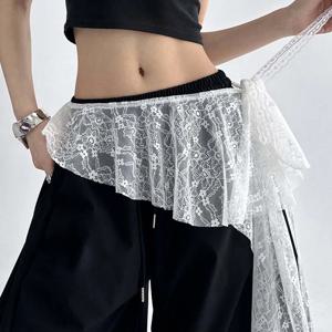 새로운 한국 레이스 트림 스커트 커튼 Y2K 벨티드 하프 스커트 엉덩이 커튼 스커트 여성용 하이 웨이스트 스몰 에이프런 트림 에이프런 헤드 드레스