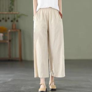 코튼 린넨 스트레이트 레그 팬츠 여성 여름 루즈핏 다용도 큰 사이즈 린넨 9부 캐주얼 얇은 여성 바지