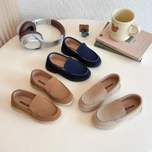 봄 어린이 로퍼 스웨이드 미니멀리스트 유행 남여 소년 소녀 가죽 신발 다목적 미끄럼 방지 솔리드 컬러 어린이 신발