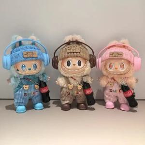 17cm Labubu 의류 마카롱 세트 어깨 끈 바지 모자 헤드폰 신발 음료 3.0 Labubu 의류 인형 액세서리 선물
