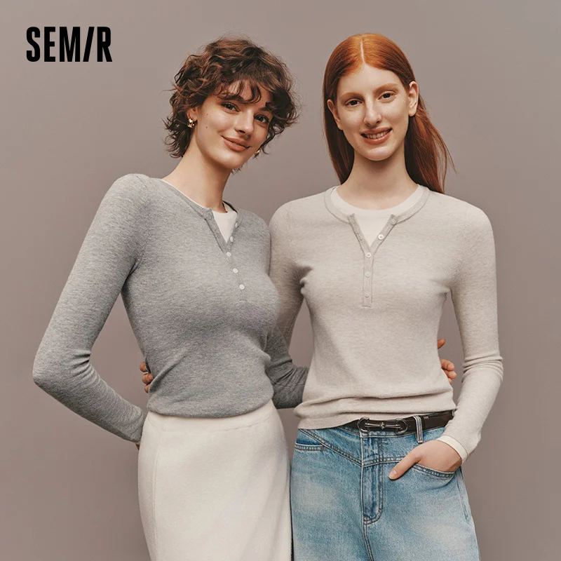 세미르 니트 스웨터 여성 겨울 헨리 칼라 페이크 투피스 발열 항균 정전기 방지 슬림 2025 여성 의류