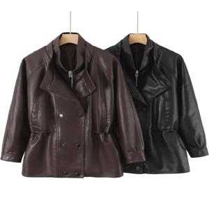 2025 여성용 레트로 빈티지 커피색 인조 가죽 PU 재킷 여성용 모터사이클 바이커 BF 루즈 롱 오버사이즈 스트리트웨어 코트 탑스