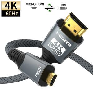 4K@60Hz 마이크로/미니 HDMI-HDMI 케이블 편조 HDMI 호환 남성-남성 양방향 2.0 코드 카메라 모니터용 18Gbps