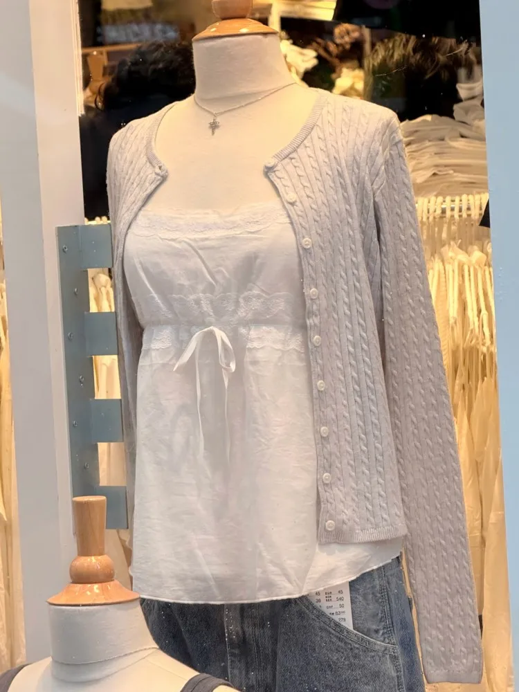 솔리드 베이직 코튼 긴팔 니트 가디건 여성 심플 O넥 캐주얼 프레피 스타일 점퍼 스위트 프레피 스타일 스웨터 탑