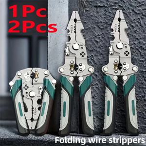 1Pc/2Pcs 접이식 18-in-1 와이어 스트리핑 펜치 압착 도구 다기능 전기 기술자 펜치, 전문가급 전기 기술자 도구 |   안전한 연결과 DIY 프로젝트를 위한 컴팩트한 접이식 디자인