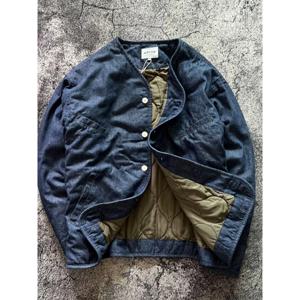 레트로 일본 스타일 두꺼운 따뜻한 가을 겨울 코튼 재킷 캐주얼 다용도 데님 아우터 남성용 스탠드 칼라 루즈핏