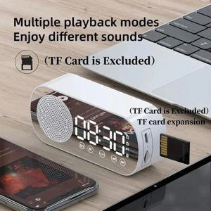 거울 시계 무선 블루투스 스피커 USB LED FM 다채로운 분위기 조명 중저음 휴대용 스피커 침실 방 사무실용
