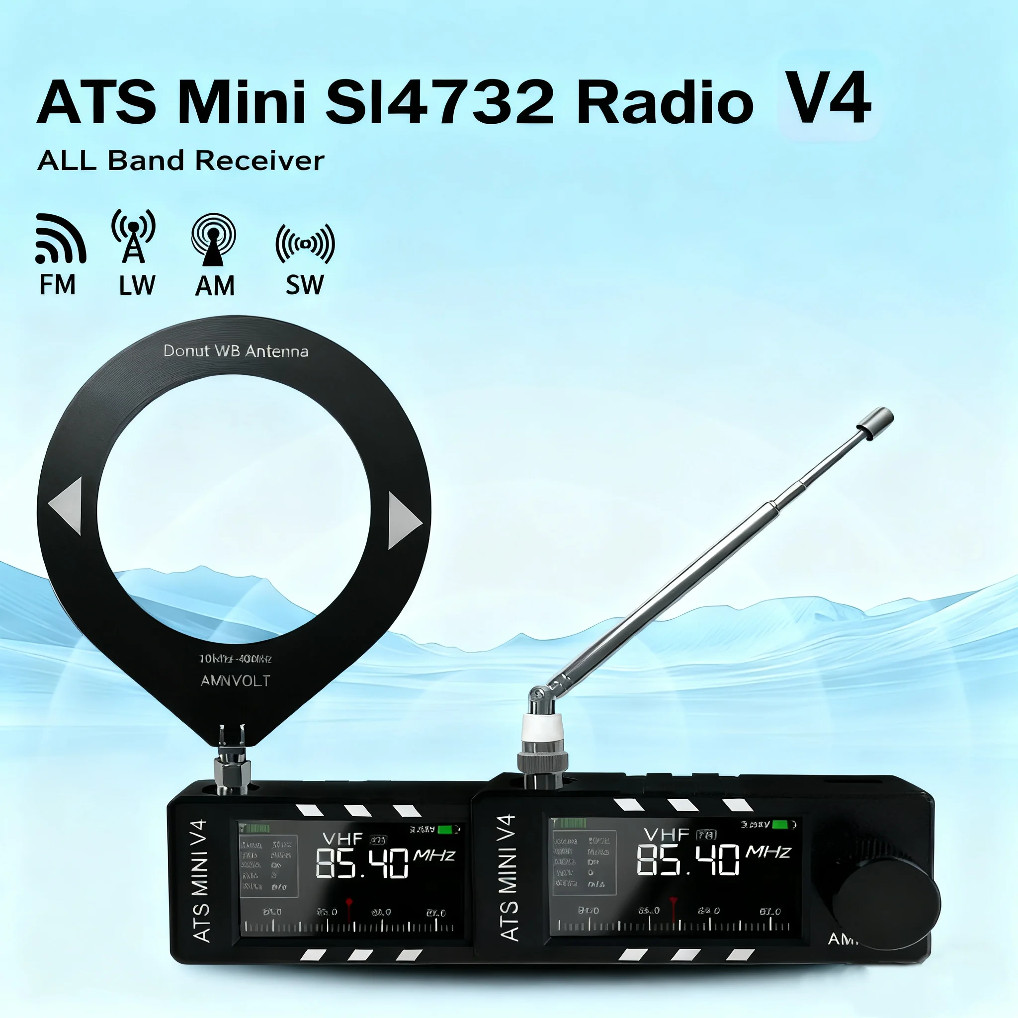 AMNVOLT V4 ATS MINI SI4732 라디오 모든 밴드 DSP 라디오 FM AM SSB LSB USB 수신기, 내장형 Hi-Z 헤드폰 앰프 회로