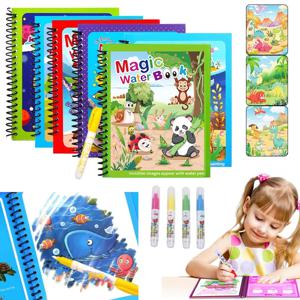 어린이를위한 리필 가능한 물 펜이있는 1PC 어린이 수채화 그림 마술 책 동물 만화 그림 책 교육 장난감