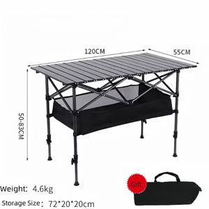 접이식 캠핑 테이블 휴대용 롤업 테이블, 높이 조절 가능, 대형 수납 가방, 야외 및 실내 피크닉 바베큐용