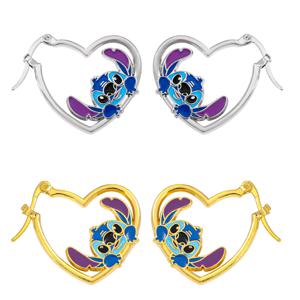 카툰 릴로 & 스티치 귀여운 하트 모양 귀걸이 캐주얼 소녀용 에나멜 합금 액세서리 선물