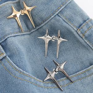 2개 조절 가능한 크로스 스타 허리 버클 탈부착 가능한 바지 클립 허리 조절기 못 없이 사용하는 금속 버튼 스냅 청바지 장식용