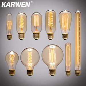 에디슨 전구 E27 백열 레트로 램프 40W 220V ST64 A19 T45 T10 G80 G95 골동품 빈티지 전구 에디슨 램프 필라멘트 전구