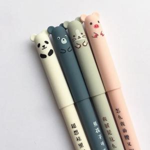 4 개/대 Kawaii 돼지 곰 고양이 마우스 지울 수있는 젤 펜 학교 사무용품 편지지 선물 0.35mm 블루 블랙 잉크