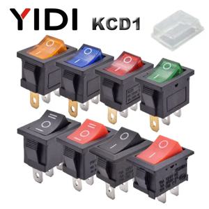KCD1 미니 로커 스위치 ON OFF SPST 12V 220V, 6A 250VAC, 레드 그린 블루 라이트, 로커 토글 스위치, ON-ON, ON-OFF-ON, 로트당 10 개