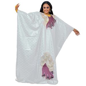 여성을위한 아프리카 복장 플러스 Si ze 자수 Weddi ng 게스트 긴 맥시 드레스와 스카프