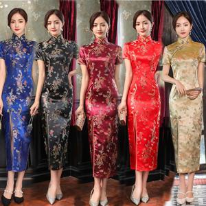 중국 스타일 qipao 섹시한 여성 플러스 사이즈 cheongsam 빈티지 클래식 중국어 드레스 드래곤과 피닉스 긴 vestidos 4xl