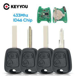 KEYYOU 2 버튼 원격 키 Fob 컨트롤러 푸조 107 206 For Citroen C1 C3 For Toyota Aygo 433mhz ID46 칩