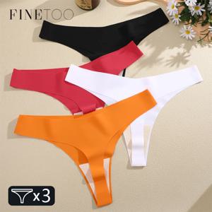 FINETOO 3PCS 여성 아이스 실크 원활한 속옷 팬티 섹시한 V-허리 스포츠 가죽 끈 낮은 상승 10 Soild 색상 통기성 g-문자열