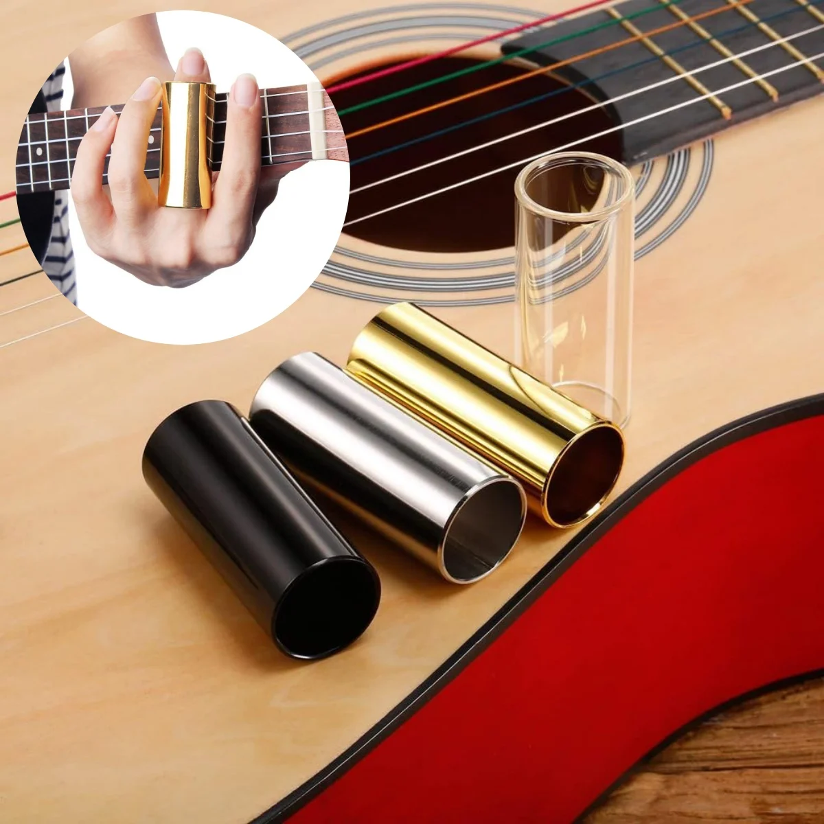 Miwayer 기타 슬라이더 60mm 높이 4개(3색 스틸 글라이드, 1개 ABS) 어쿠스틱 기타 및 베이스 기타 액세서리용