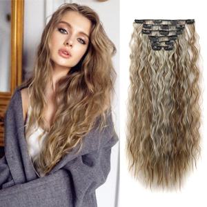 H&STAR 24인치 합성 16 클립 긴 변태 곱슬 머리 확장 블랙 브라운 금발 헤어피스 여성용