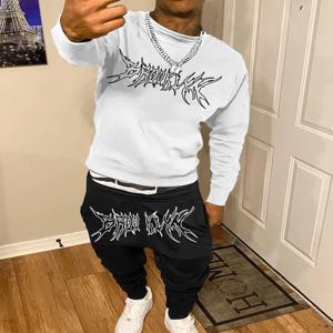 가을 트렌디 한 새 스웨터 스웨트 팬츠 세트 남성용 데일리 루즈 캐주얼 피트 프린트 백 긴 소매 스웨트 2 개 세트