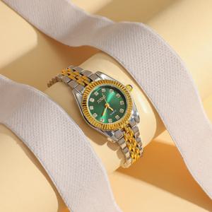 여성용 오로라 쉘 다이아몬드 스타즈 로마 페이스 쿼츠 시계, 골드 스틸 밴드, 신제품