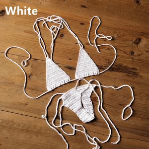 여성용 핸드 크로셰 비키니 세트, 단색 붕대 비키니 세트, 란제리 수영복, 비키니 세트, 여름 해변