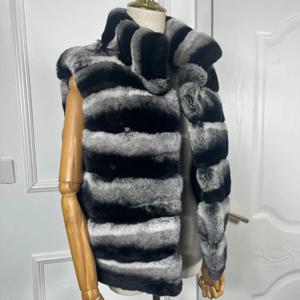 리얼 모피 조끼 친칠라 렉스 토끼 모피 조끼 짧은 천연 토끼 모피 양복 조끼 겨울 자켓 여성용 럭셔리