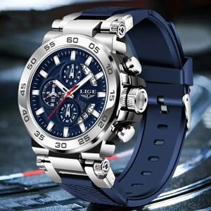 LIGE 남성용 디지털 손목시계 캐주얼 비즈니스 방수 발광 시계 남성용 밀리터리 쿼츠 크로노그래프 빅 디지털 시계
