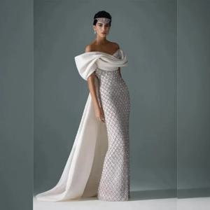 맞춤형 스파클 플리츠 스팽글 스트레이트 오프 숄더 롱 드레스 맞춤형 행사 절묘한 중국 스타일