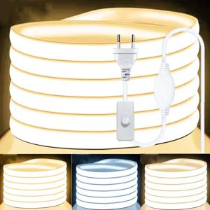 220V COB LED 램프 스트립 FOB LED 테이프 288LED/m 스위치/디밍 가능 전원 EU 플러그 RA90 야외 IP65 방수 침실 조명 1-30M