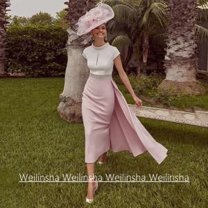 신부 드레스의 새로운 어머니 맞춤형 라운드 넥 캡 슬리브 진주 구슬 벨트 차 길이 인어 웨딩 게스트 가운