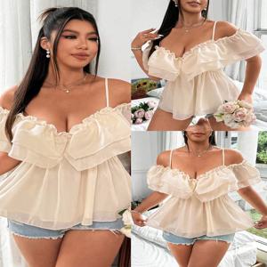 플러스 사이즈 로맨틱 레이스업 슬림핏 셔츠 여성용 섹시한 솔리드 컬러 점프수트 스트랩 넥라인 디자인 데이트에 완벽