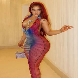 이상한 Puss Y2K 다채로운 줄무늬 점프 슈트 여성 섹시한 얇은 여름 홀터넥 민소매 백리스 타이트 스트레치 스키니 활동 오버올